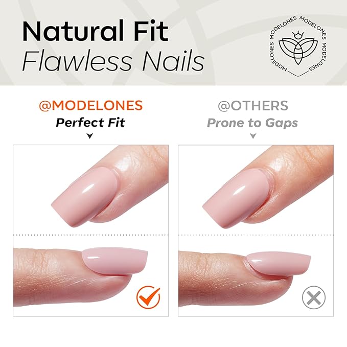modelones Short Press on Nails, Oval Fake Nails Kit Press Ons with Nail Glue, Adhesive Tabs, Nail File, Prep Pad, Manicure Stick, 32Pcs 16 Sizes, Milky White, Valentines