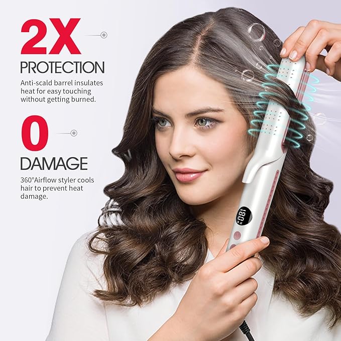 BLUSHMARKS Airflow 2-in-1 Hair Straightener & Curler, Titanium Flat Iron with 360° Cooling Vents for Style Locking | Dual Voltage for Travel, 5 Heat Settings, Auto Off & 15s Fast Heat-Up