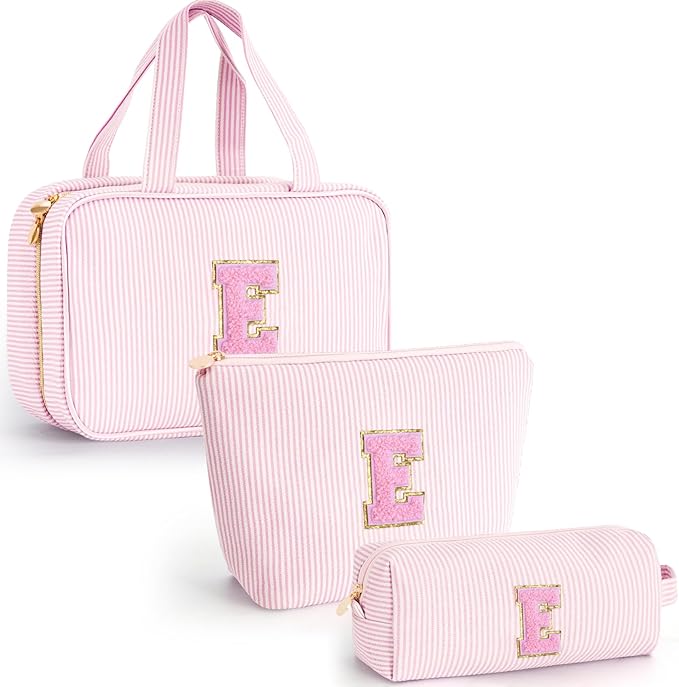 Valentines Day Birthday Gifts for Her Bridesmaid Friend Sister Teacher Wife Grandma - Personalized Toiletry Bag Makeup Bag for Women - Monogram Cosmetic Bag Travel Bag Brush Holder - Pink E