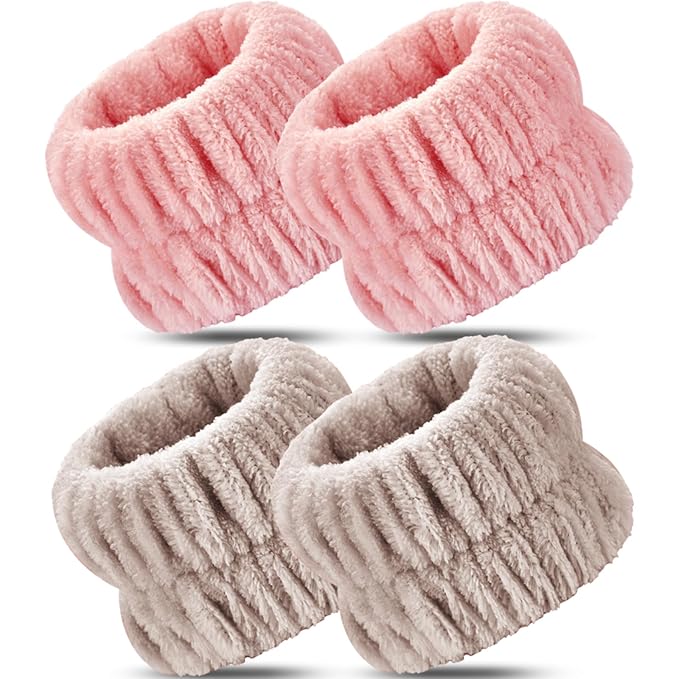 Darfukei Wrist Bands for Washing Face, 4pcs Spa Face Washing Wristbands, Microfiber Arm Wrist Towels, Absorbent Wash Wristbands for Woman Men, Prevent Water from Spilling Down Your Arms
