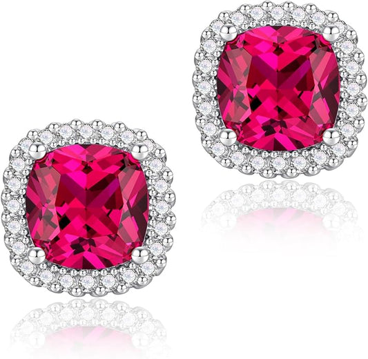 YOMELA Cubic Zirconia Earrings Studs, Halo CZ Birthstone Simulated Diamond Stud Earrings for Women