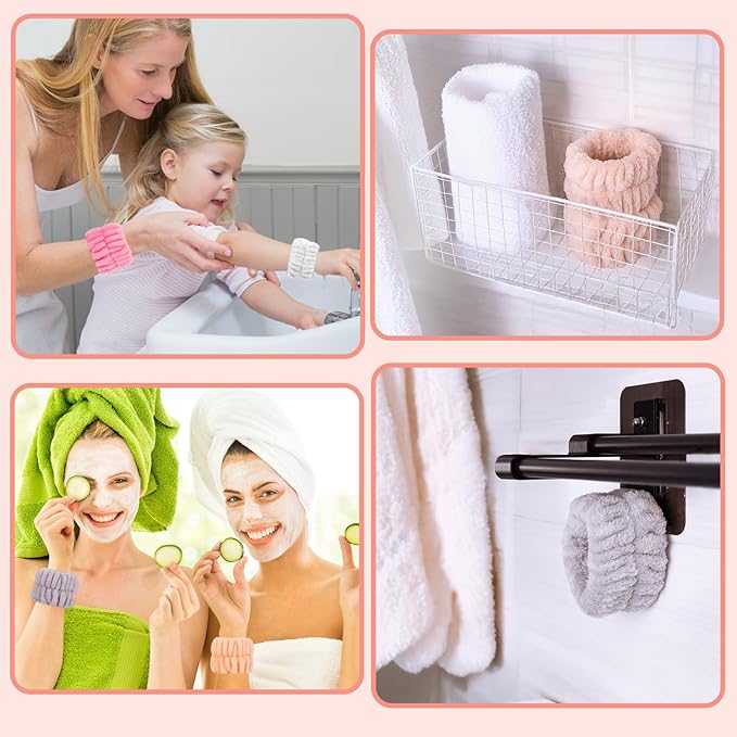 Women's Wrist Towels for Washing Face, Microfiber Spa Wash Towel Band, Face Washing Absorbent Wristbands, Sweatband for Girls Prevent Water from Spilling Down Your Arms 6PCS