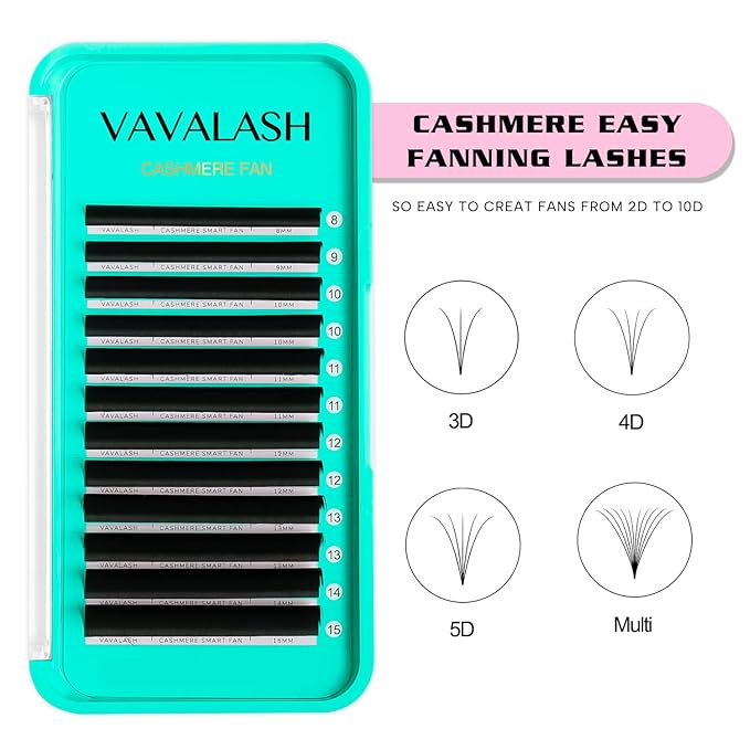 VAVALASH Cashmere Easy Fan Lashes 0.03 0.05 0.07 C/CC/D/DD Volume Lash Extensions Matte Black Self Fanning Eyelash Extensiones 8MM-20MM, Professional Supplies for Lash Artists (CC-0.03,15mm)