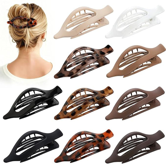 10 Pcs Flat Hair Clips for Women French Concord Claw Clips for Thick and Thin Hair Claw Clips Duck Billed Barrettes Hair Accessories for Women and Girls (Leopard)