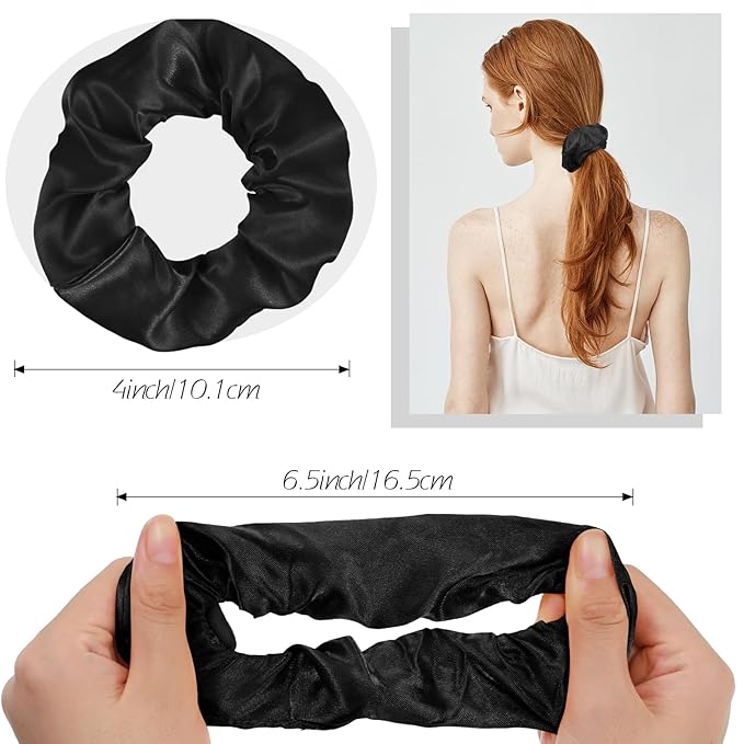 Hoteam 200 Pieces Satin Hair Scrunchies Bulk for Ponytail Holder Solid Color Satin Hair Tie Hair Elastics Bands for Women Teens Birthday Gift(Black)