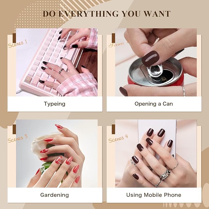 Square Coffee Brown Press on Nails Short, Jofay Fashion Winter Fall Solid Color False Nails with Glue, Comfortable & Natural Acrylic Fake Nails, Glue on Nails for Women Girls Gift