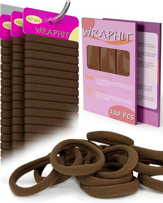 120pc Hair Ties,Elastic Hair Bands for Thick, Curly, and Fine Hair, Soft & Durable, No Pulling, Perfect for Daily Use & Gift, Ideal for Women & Girls（Light brown）