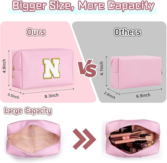 TOPEAST Birthday Gifts for Women Teen Girls - Initial Makeup Bag Travel Cosmetic Bag Toiletry Pouch, Birthday Travel Gifts for Women (Pink E)