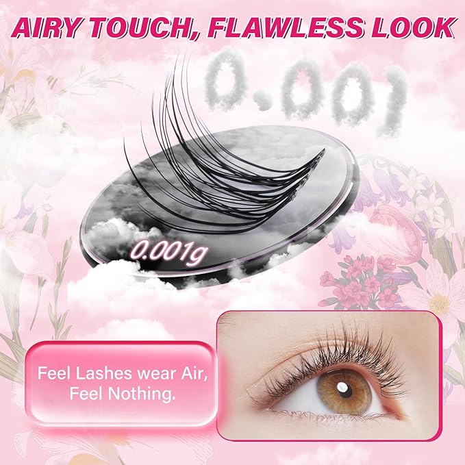 PROLASHBEAUTY Natural Lash Clusters Wispy Lashes Invisible Band Eyelash Clusters CC Curl Individual Lashes Natural Look Lashes Clusters with Super Thin Band Reusable Soft & Comfortable (Venus,8-16mix)