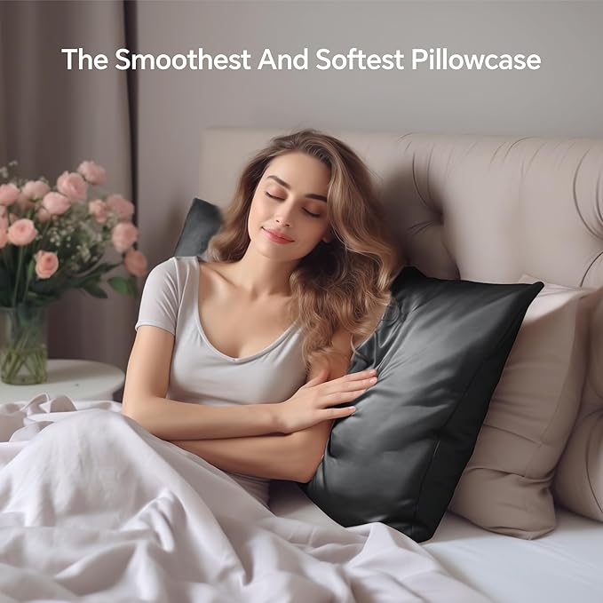 INFIIXSO Silk Pillow Cases 2 Pack Standard Size, Ultra Smooth & Soft Mulberry Silk Pillow Case for Hair and Skin, Breathable Cooling Silk Pillowcase with Hidden Zipper (Black, 20x26 Inches)