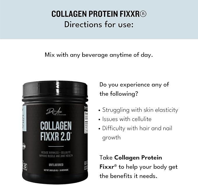 Fixxr Collagen 2.0 by Dr. Amie | with 3 Bioactive Collagen Peptides | Unflavored | 30 Servings