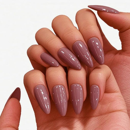 JONKASIPA Press On Nlmond Nails Unique Jam-Purple Fake Nails, French Tip Nails Designed for Women, Nail Art Sets for Everyday Wear 24 Pcs