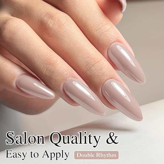 Double Rhythm Gel Polish 15ML Jelly Sheer Pastel Light Milky Color Pearl White Bottle 1 PC 0.5 OZ Full Size Nail Art Salon at Home (Milky Khaki-D1467)