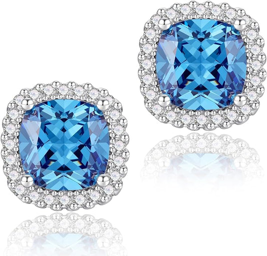 YOMELA Cubic Zirconia Earrings Studs, Halo CZ Birthstone Simulated Diamond Stud Earrings for Women