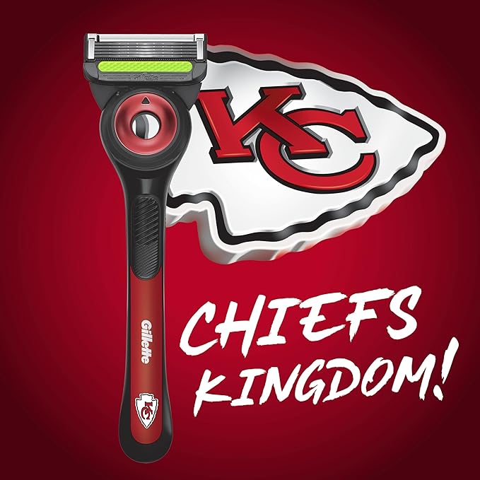 Gillette Labs Special NFL Chiefs Edition Shaving Razor for Men - 1 Handle, 4 Razor Blade Refills & Magnetic Stand, GilletteLabs with Exfoliating Bar