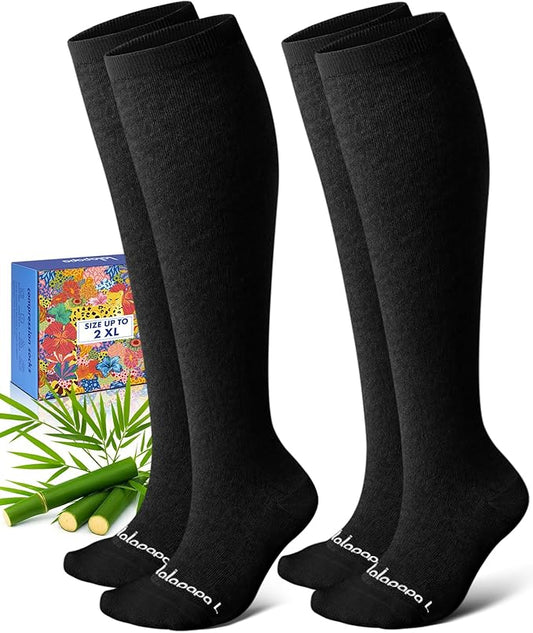 Lalapapa Bamboo Viscose Compression Socks for Women Men 2 Pairs 15-20mmHg Knee High Compression Socks Travel Nurse