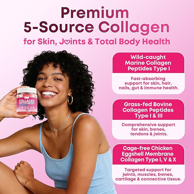 Vazatisi Sugar Free Collagen Gummies for Women & Men with Hydrolyzed Collagen Peptides, Biotin & Vitamin C, Multi Collagen Types I II III V X for Skin Hair Nails Digestive & Immune Health, 90 Count