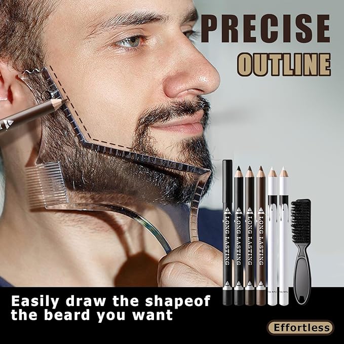 Noerrors Barber Pencil for Lineup Magic Hairline Beard Guide Shaping Pencils Barber Chalk for Design Hairline Razor Trace Black Brown White Barber Pencils Set with Sharpener Ruler Brush for Men