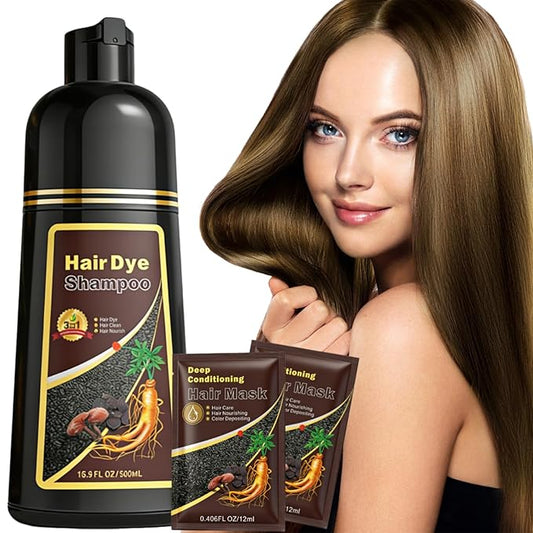 Hair Dye Shampoo 3 in 1 for Women Men, Rich Root-to-Tip Coloring with Natural Extracts, 3-4 Weeks Lasting Smooth Shiny Finish, Easy Home Use for All Hair Types 16.9 fl oz (Chestnut Brown)