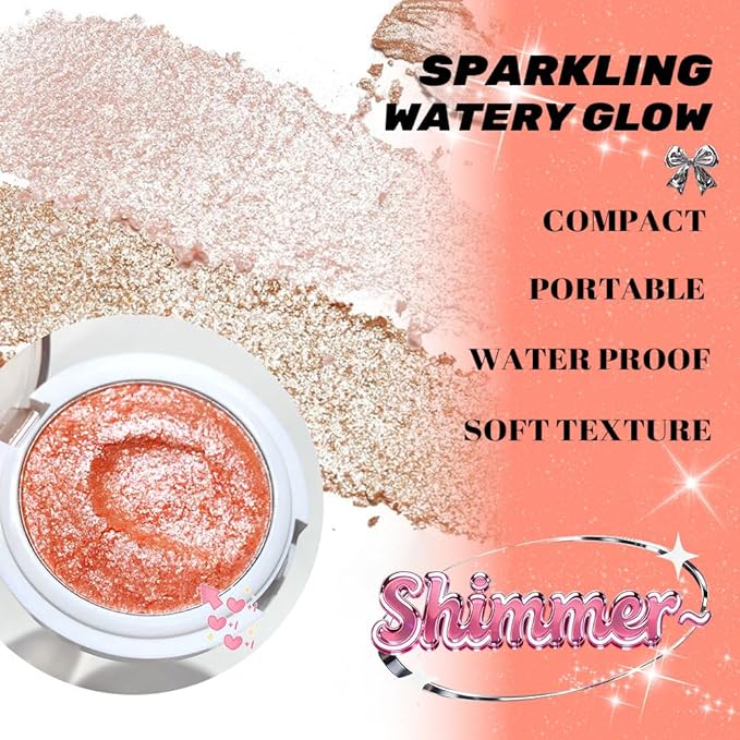 Highlighter Makeup Palette for Blush,Contour,Shadow,Face or Eye Makeup, Shimmer Glow, Creamy Mousse Pressed Powder, Intensely Pigmented, Glitter Sparkling (B03-02# Sunbathing)
