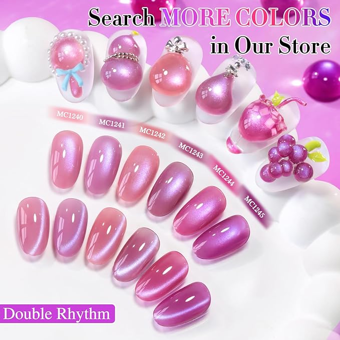 Double Rhythm Jelly Glass Cat Eye Gel Polish with Magnet 15ML Holographic Glitter Shimmer Translucent Sheer Color Magnetic Nail Polish Salon DIY at Home (Grape Violet-MC1241)