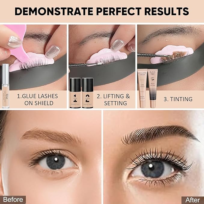 Libeauty Lash Lift and Color Kit Brow Lamination Kit with Black Color Quick Lifting Perming & Voluminous Coloring with Complete Tools DIY Eyelash Perm Use at Home & Salon Supplies