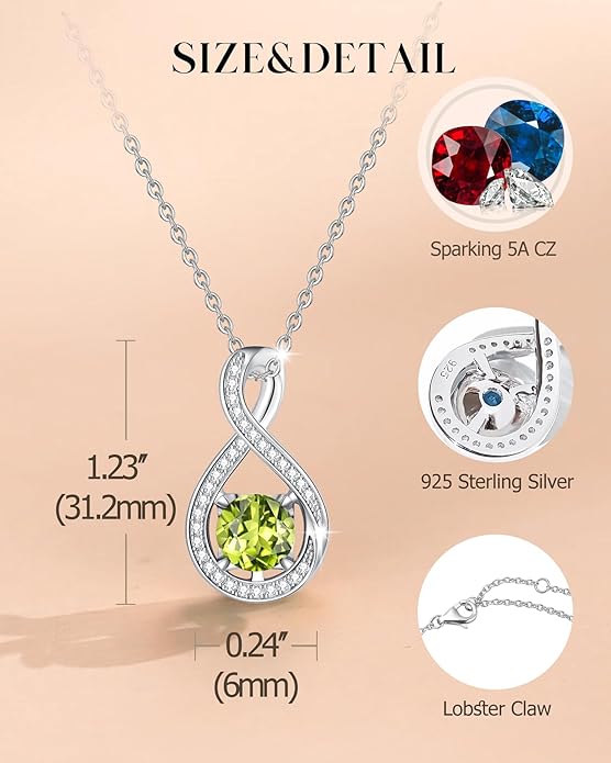 FANCIME Birthstone Necklaces for Women Fine Jewelry Sterling Silver Infinity Pendant Anniversary Birthday Gifts for Her Women Wife Mom Lady Daughter, Chain 16"+2" Extend