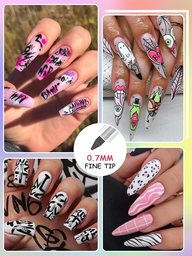 EBANKU Nail Polish Pens, 1Pc Nail Art Pen Quick-Drying 3D 0.7MM Nail Art Markers Acrylic Paint Pens Nail Point Dotting Liner Pen Tools for Home & Salon Nail DIY (Black)