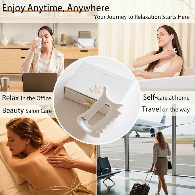 Aurift Ceramic 6‑in‑1 Gua Sha Tool for Face & Body, Jawline Sculpting, Double Chin Reduction, Lymphatic Drainage, Trigger Point Manual Massage Tool, Self-Care Gift Box for Women, White