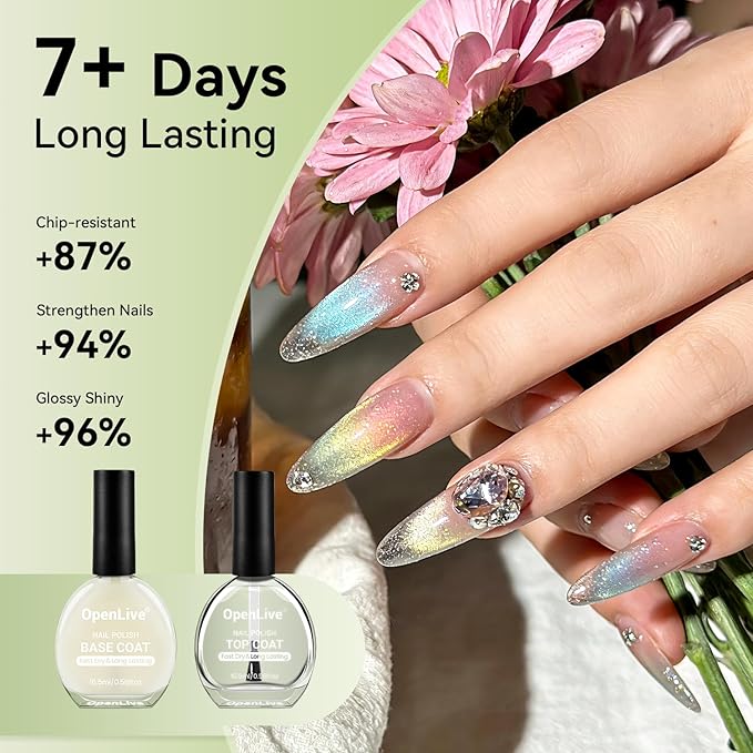 OpenLive Base and Top Coat Nail Polish Quick Dry,16.5ml Large capacity Basic Nail Polish Set Fast Dry Air, High-Glossy Shiny, No U V Light Needed for Women Salon DIY Nail Art