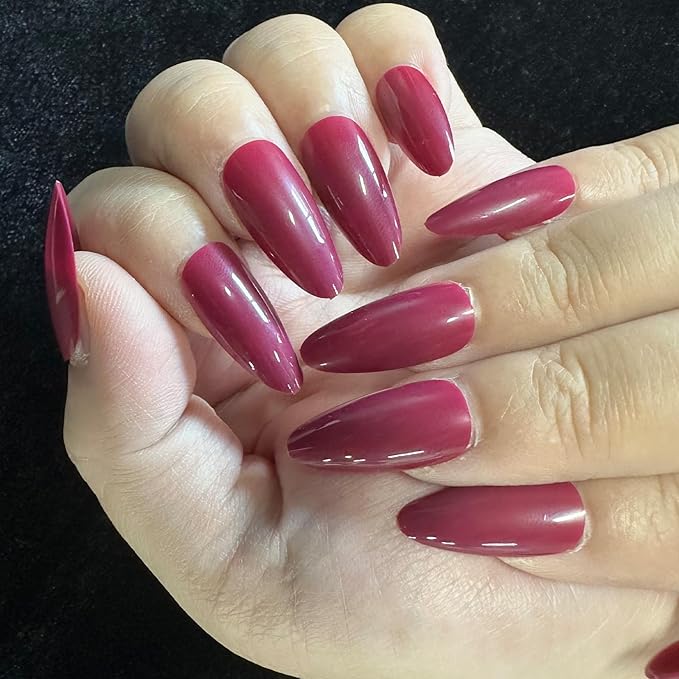 JONKASIPA French Pointed Almond Fake Nails, Reusable Nail Sets, Red Fake Nails, Press On Nails for Women