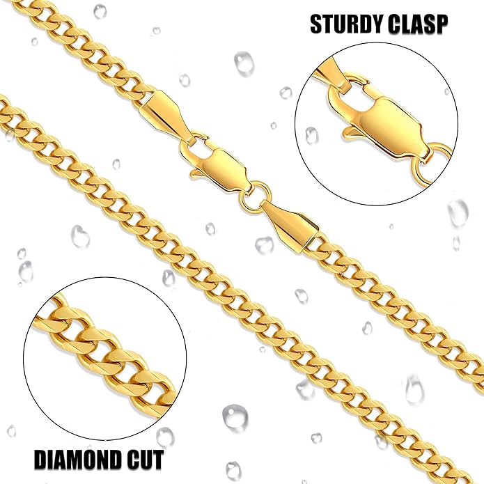 Fiusem 3.5mm Cuban Link Chains for Men, Silver Tone/Black/14K Gold Plated Stainless Steel Necklace Chain, Mens Necklace 16, 18, 20, 22, 24, 26, 28 Inch