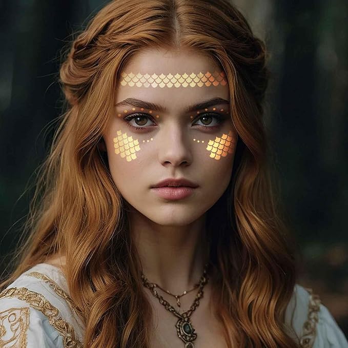 12 Pcs Gold Face Temporary Tattoo Sticker, Glitter Metallic Face Tattoo Stickers, Glitter Freckles, Sparkle Makeup Patches Freckle Tattoos for Women Party Decor 650