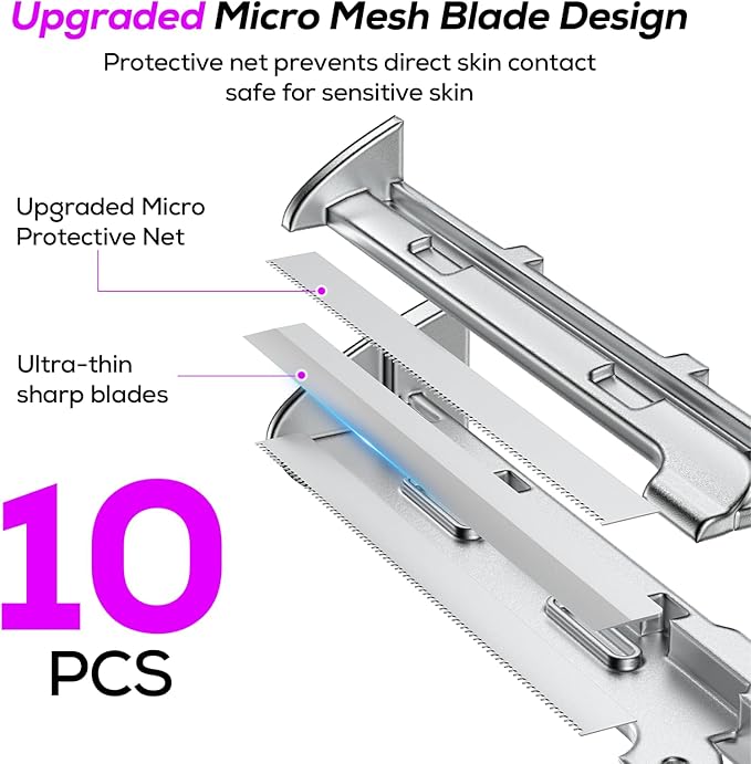 PEDOOD Dermaplane Razor for Women Face, Painless Sonic Dermaplane Tool with 10 Upgraded Micro Mesh Dermaplaning Blades, Women’s Facial Exfoliation & Peach Fuzz Hair Removal System (Off-White)