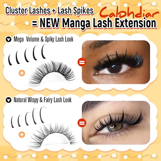 Lash Clusters with Spikes Eyelash Clusters Manga Spike Lash Extension D-Curve Individual Lashes Spiky Cluster Eyelash Extensions 13-21MM Lash Spikes 260PCS DIY Anime Lash Extensions by calphdiar