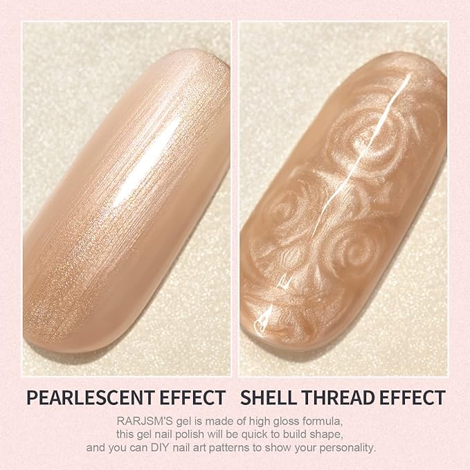 RARJSM Pearl Gel Nail Polish, Glitter Drawing GelPolish Rose Gold Shimmer Mermaid Nail Gel Soak Off for Salon Home DIY Manicure Use