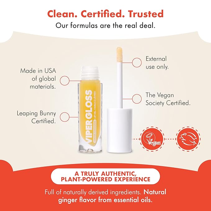 Zizia Viper Gloss – Moisturizing Lip Plumper Gloss with Hyaluronic Acid, Ginger, & Cayenne – Clean, Vegan, & Cruelty-Free Hydrating Lip Oil for a Smooth, Fuller Look, Non-Sticky Finish - 0.14 fl oz
