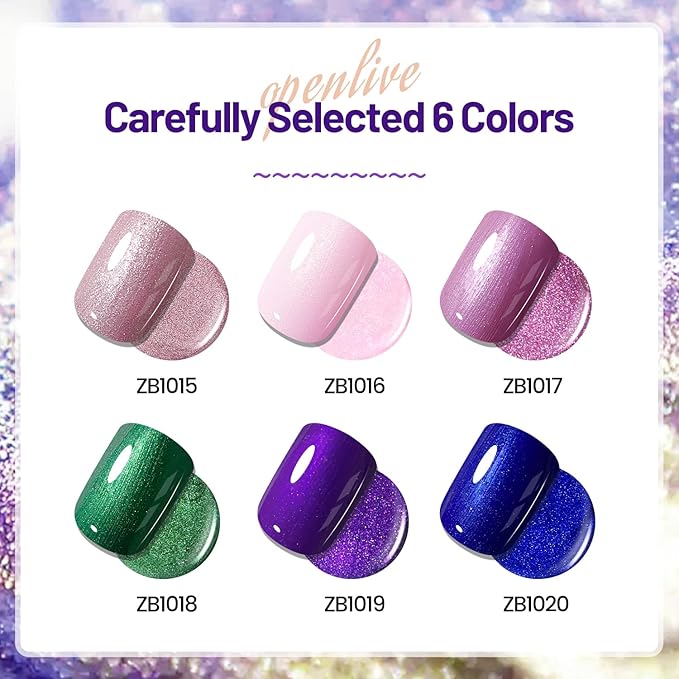 OpenLive 10ml 6 Colors Nail Polish Set Dark Green Pink Glitter Deep Blue Series Nail Polish Gifts for Women