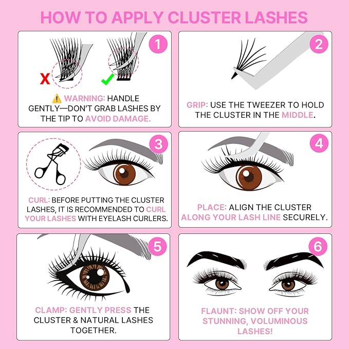 CLIONE PRIME Korean Self Adhesive Lash Clusters Manga Look No Glue Press On Pre Bond Lash Clusters Fluffy Self Adhesive False Eyelashes No Glue Needed Reusable Wispy Eyelash Extensions