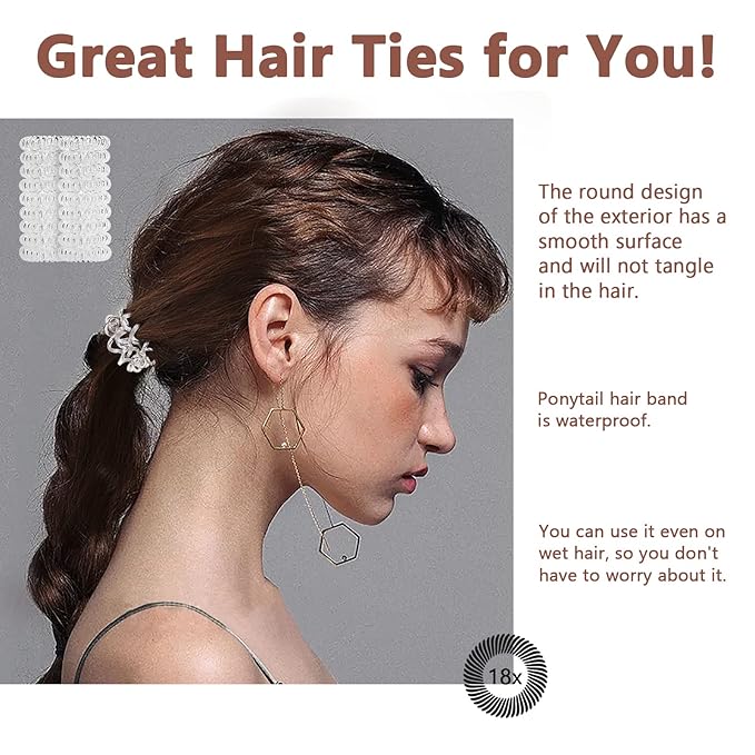 18pc Spiral Hair Ties for Women – Clear hair ties ties No Damage, Clear elastic hair ties and Thin Hair – Creaseless and Dent-Free Coil | Ideal Gifts for Women Set. (elastic hair ties)