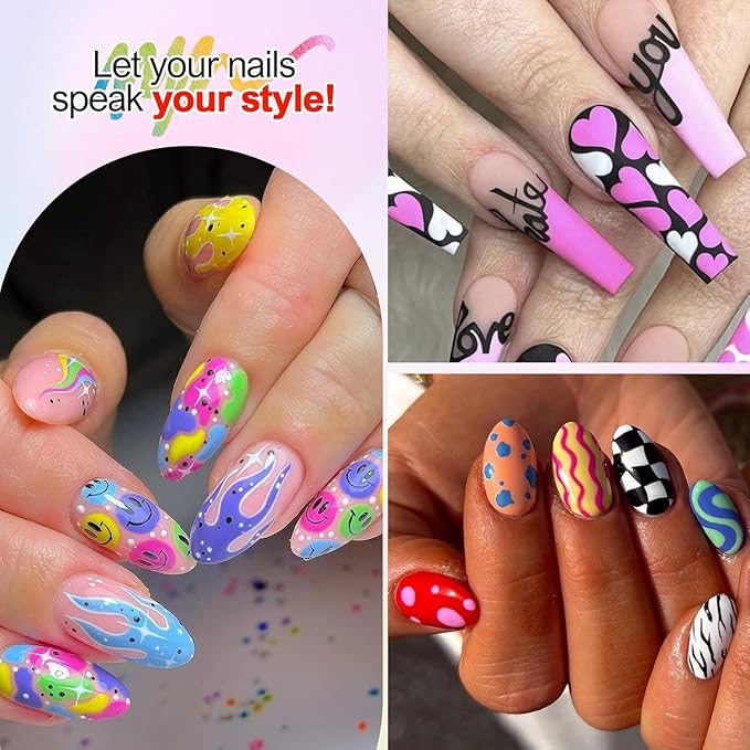 24 Colors Dual-Ended Nail Art Pens Set, 3D Acrylic Nail Polish Pens Quick-Dry Acrylic Markers & Nail Art Markers for Painting Nails, DIY Nail Pens for Nail Art, Home & Salon Use
