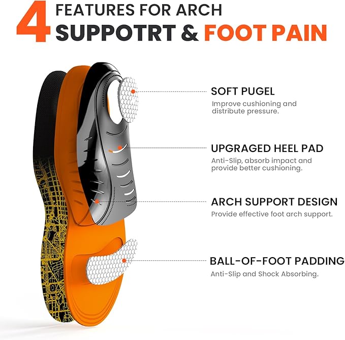 Plantar Fasciitis Arch Support Insoles - Welnove Heavy Duty High Arch Inserts Standing All Day, Fatigue Reduce - Orthotic Cushion for Foot Pain, Flat Feet, Heel Spurs, Man & Women, Fit Most Shoes (S)
