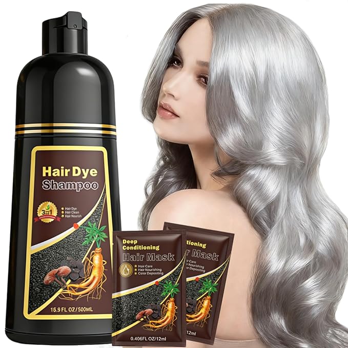 Hair Dye Shampoo 3 in 1 for Women & Men, Rich Silver Gray Root-to-Tip Coloring with Natural Extracts, 3-4 Weeks Lasting Smooth Shiny Finish, Easy Home Use for All Hair Types 16.9 fl oz (Silver Gray)