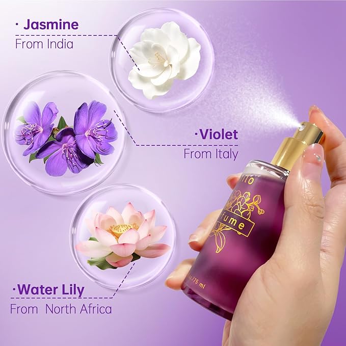 Aiilo Hair Perfume, Natural Fragrant Hair Perfume for Women, 8 Hours Longevity, Suitable for Hair, Body & Clothes - 75ml/2.54 fl oz (Transparent Violet)