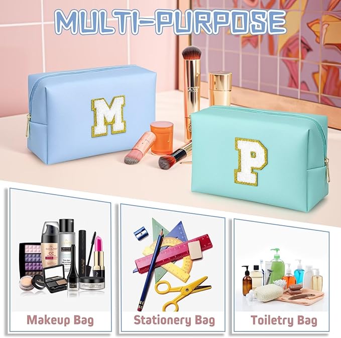 TOPEAST Preppy Stuff Cute Makeup Bag Small Cosmetic Bag Travel Toiletry Bag, Personalized Birthday Wedding Gifts for Mom Teacher Friends Bridesmaids, Preppy Travel Stuff for Girls (Sky Blue N)