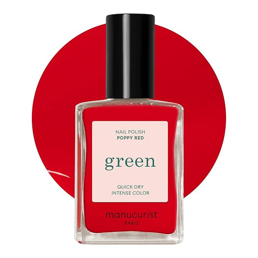 Manucurist Green Nail Polish Poppy Red - Bright Orangey Red Nail Polish - 9-Free, Plant-Based and Vegan - Manicure - Made in France - 0.5 fl oz