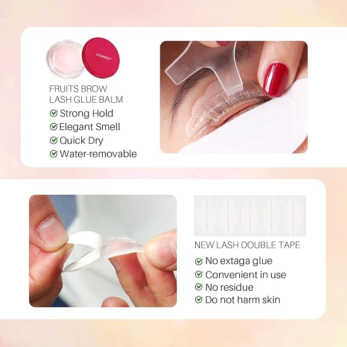 Lash Lift Kit, Gentle Formula Eyelash Perm Set with Enhanced Glue Balm, Suitable for Various Lash Types and Lengths, Semi Permanent Curled Eyelashes Lasting for 6-8 Weeks