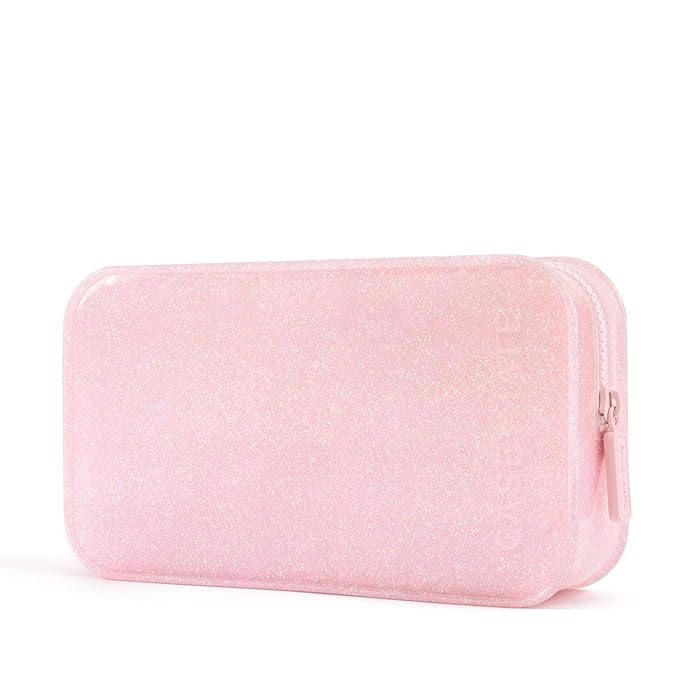 Case-Mate Jelly Makeup Bag - Waterproof Travel Makeup & Toiletry Bag - Cosmetic Make Up Organizer/Case for Women - Small Zipper Pouch for Hair Accessories and Daily Essentials - Ballet Pink Twinkle