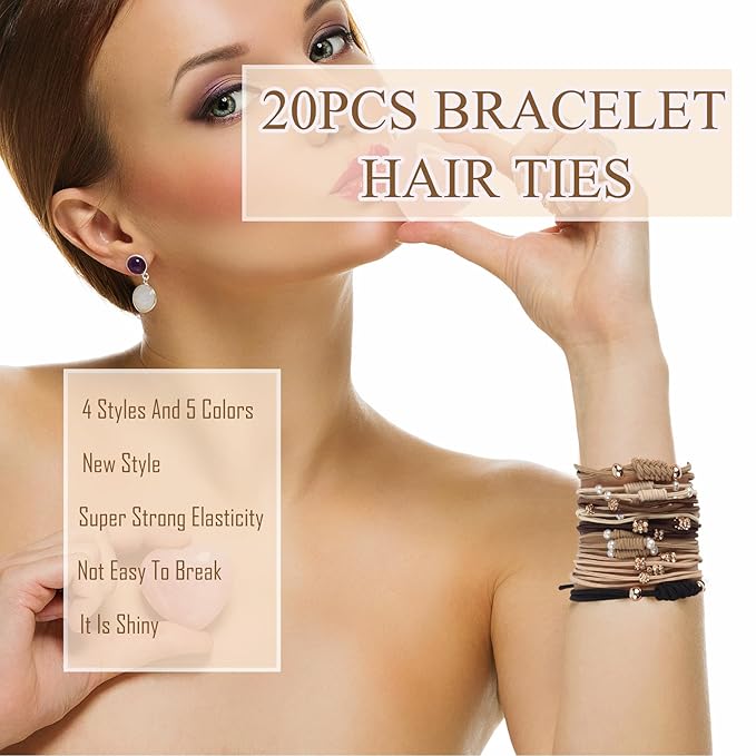 Boho Hair Ties, Elastic Hair Tie Bracelets for Women, Elastic Hair Tie Bracelets for Thick or Thin Hair, Cute Hair Ties for Women and Hair Tie Accessories 20 PCS