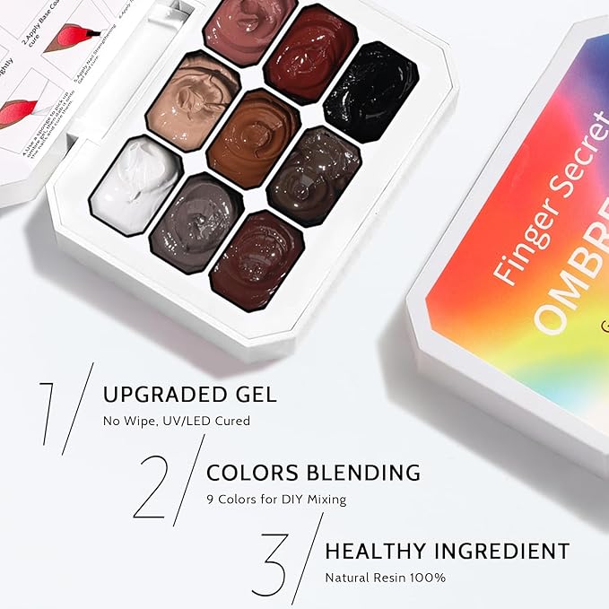 Karroy Christmas Gel Polish, 9 Colors Ombre Patting Gel Nail Polish Palette, 100 Sponges 6 Brushes 1Grabber, Blending Color Gradient Painting Nails Art, No Wipe, UV/LED Cured (Set 06)